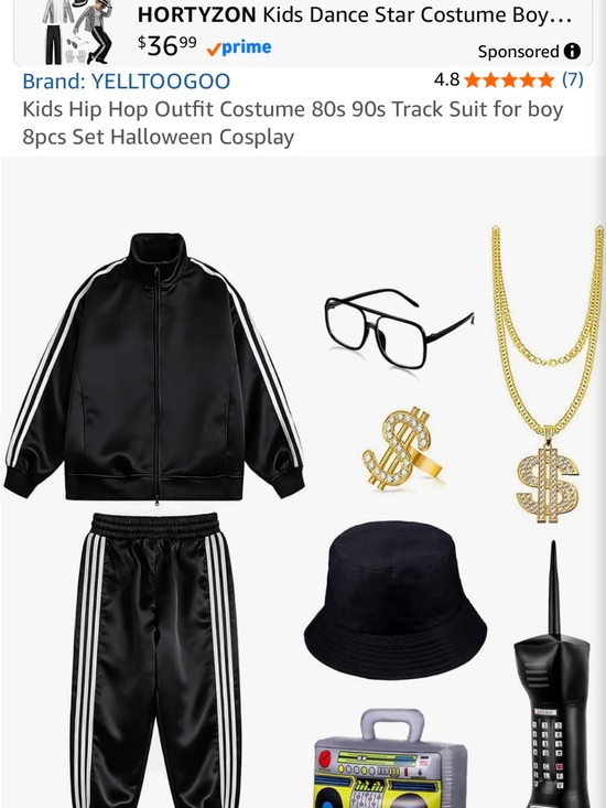 Other - DJ Kids Black Hip-Hop Track Jacket & Pants Costume Set with Accessories